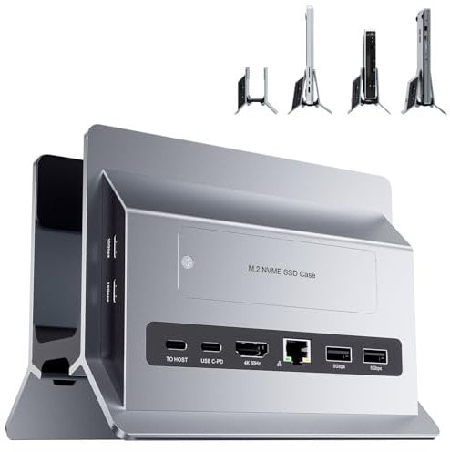 PULWTOP Station d'accueil Verticale Hub, Macbook Docking Station USB C avec boîtier M.2 NVMe(SSD Non Inclus), 4K et 60 Hz, 2 * USB C 10Gbps, SD/TF, Dock USB C Compatible avec MacBook Pro/Air, Laptop