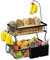 2 Tier Fruit Basket Bowl and Banana Hangers, Kitchen Countertop Organizer with 2 Box for Knife and Fork, Vegetable Bread Snacks Storage Stand 14.75 W x 10.62 D, Black