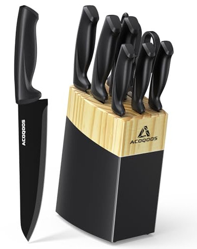 ACOQOOS Messerblock mit Messer 10-teilig, Messerset mit Messerschärfer für den Küchengebrauch - küchenmesser Set