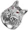 JewelryWe Ring Herren Wolf Kopf: Silber Edelstahl Wolfskopf Herrenring mit roten Augen Gothic Biker Rocker Männer Band Bandring mit Gravur Größe 54