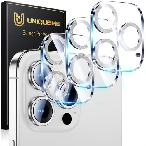 UniqueMe für iPhone 16 Pro/iPhone 16 Pro Max Kameraschutz - [Kratzfest, Stabil] Ultra-Klar 9H Härte Kameraschutz für iPhone 16 Pro Max/iPhone 16 Pro Kamera Schutz [3 Stück] - Diamant Silber