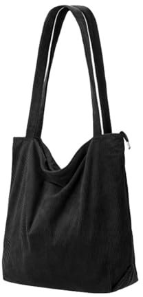 Katyjun Stofftasche mit Reißverschluss, Beuteltasche Shopper Bag Tasche Schwarz, Jutebeutel mit Reissverschluss