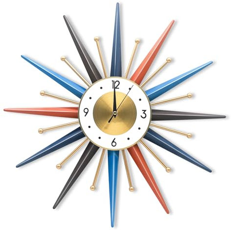 GOTOME Große Wanduhr aus der Mitte des Jahrhunderts, Metall geräuschlos, Nicht tickend Wanduhren für das Wohnzimmer, Moderne Wohn Dekoration für Schlafzimmer, Esszimmer (Bunt)