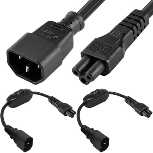 Xiatiaosann C14 to C5 Power Cable with Switch, IEC 320 C14 Male Plug to C5 Female Plug Power Adapter Cord with On/Off Switch (2 Pack, 1FT/30cm)