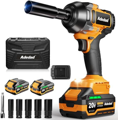 Adedad 1/2 Schlagschrauber 1000N.m Bürstenlos Hohes Drehmoment Elektro-Schlagschrauber with 2x4.0AH Batterie und Schnellladegerät für Auto-Reparatur,Reifenwechsel,Bauwerkzeug,DIY