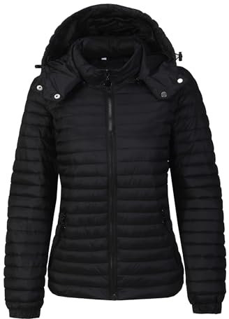 TONY BACKER Piumino Donna 100 Grammi Mezza Stagione Avvitato Trapuntato con Cappuccio Rimovibile per Lavoro Scuola Moto Quotidiano Attività All'Aperto DG004 (IT, Testo, XL, Regular, Regular, NERO)