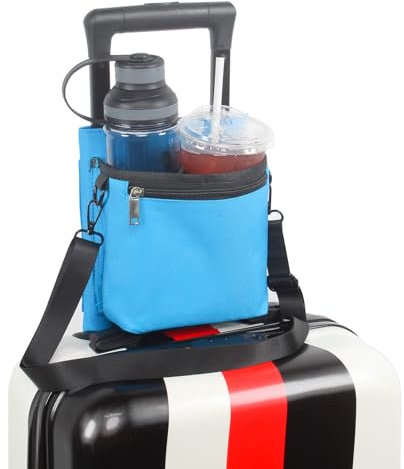 Luggage Cup Holder Free Hand Travel Drink Caddy Luggage Straps for Suitcases add a Bag Fits Roll on Suitcase Handles Gifts for Flight Attendants Travelers Accessories Blue