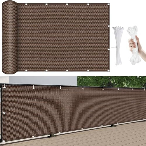 Bâche de Balcon Brise-Vue 150 x 95 cm Vent Protection UV Résistant, Brise Vent Terrasse, Brise-Vue Balcon, avec Attaches de Câble, pour Balcon, Porches, Marron
