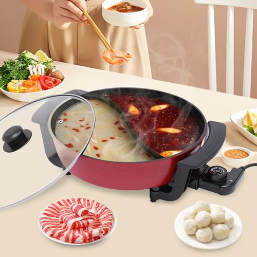 Hot Pot Elektrisch Hotpot Topf 6L Kochtopf, 1360W Yin Yang MultifunktionalePfanne Leicht zu reinigen Schnelle Erwärmung Chinesischer Hotpot für Familienrestaurant