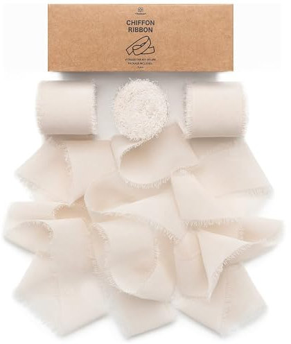 Vitalizart Schleifenband Beige 3,8 cm x 19,2 m Geschenkband Breit Nackt Hochzeit Chiffonband Stoffband, Bänder für Hochzeitseinladungen, Brautsträuße, Geschenke, Verpackungen, DIY-Kunsthandwerk