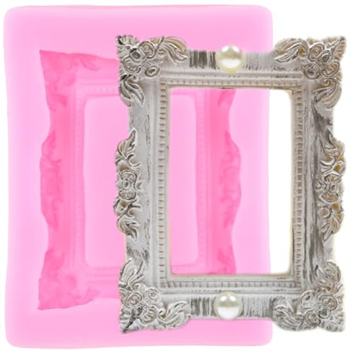 XMOLDNMS Photo Frame Fondant Mould Picture Frame Silicone Moulds for Cake Decorating Cupcake Topper Chocolate Gum Paste Candy Polymer Clay