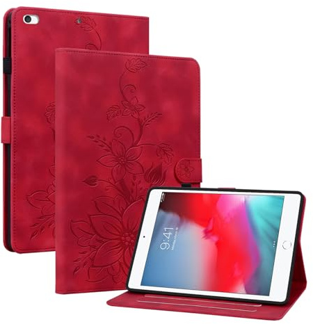 Rosbtib Custodia Cover per iPad Mini 5/4/3/2/1 7.9 pollici, für iPad Mini 5. 4. 3. 2. 1. Generazione, Slim Fit Folio Pieghevole Cover Protettiva con Slot per schede Chiusura Magnetica, Gigli Rossi