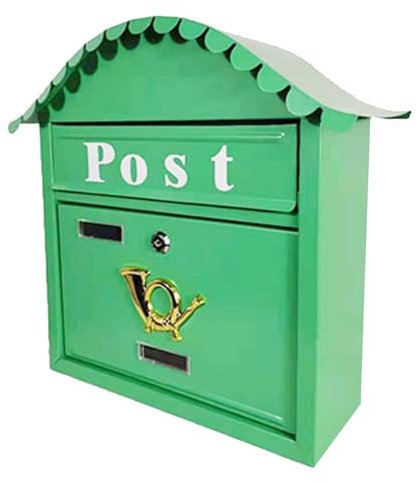 WANGCEPLSD Wandbriefkasten, Briefkasten Groß, Abschließbarem Deckel für Den Außenbereich, Briefkasten aus Verzinktem Blech, 36x32x14cm(Green)