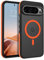 GUAGUA Funda Magnética para Google Pixel 9 Pro XL, Compatible con MagSafe, Carcasa Protectora Antigolpes Translúcida Mate Trasera Antideslizante Robusta TPU Anti-Amarilleo Case,Negro/Naranja