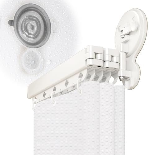 Generisch Klappbare Duschvorhangstange, Eckvorhangstangen Zur Wandmontage, Duschvorhangstange Mit Verstellbarem Winkel, Ohne Bohren, Duschvorhangstange Mit Saugnapf Für Badezimmer(75+25cm)