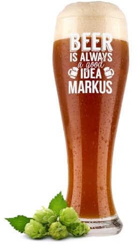 polar-effekt Weizenbierglas 0,5 Liter mit personalisierter Gravur - Männer Geschenk-Idee zum Vatertag - München Weißbierglas mit Namen - Extra spülmaschinenfest