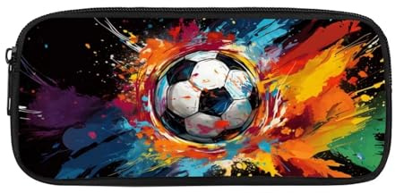 BHHJKK Federmäppchen für Jungen zum Schulanfang, Wolfsstern-Muster, Federmäppchen mit Reißverschluss, langlebige Stifthalterbox für Geburtstag, Doodle Fußball, cooler Regenbogen, Einheitsgröße,