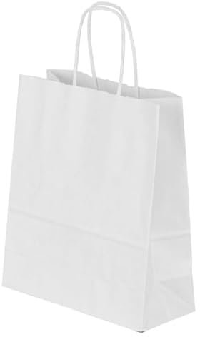 Paxit - Papiertüten mit Henkel, 100 Stück Satz, Papiertaschen, Papiertragetaschen, Kraftpapier Tüten, Papier Tüten, Papiertüte, Weiß - 180x80x210 mm