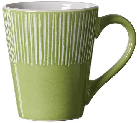 Ritzenhoff & Breker Banda Henkelbecher, 315 ml, Kaffeebecher mit Streifen-Relief, Minimalistisches Geschirr in Coupe-Form, Spülmaschinenfest, Steingut, Grün
