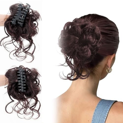 GWAWG Dutt Haarteil mit Haarklammer Hochsteckfrisuren Zubehör Fake Dutt aus Synthetikhaar Echthaar Haardutt Haarteile für dünnes Haar mit Clip sicheren Halt Hochzeiten Partys Alltag (Dunkelbraun)