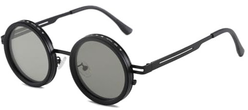 Long Keeper Adjustable Tint Sunglasses Men Round Polarized Sunglasses 1-9 Gears Lightweight Metal Glasses for Outdoor Hiking Drving Fishing (Black)