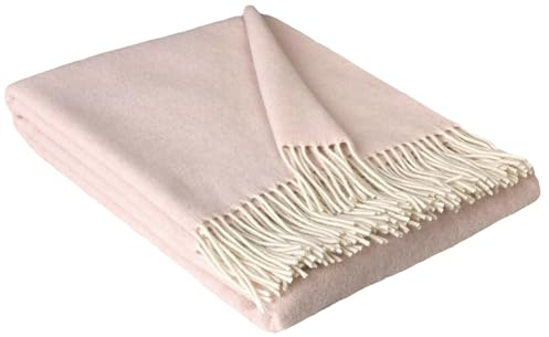 STTS International Kaschmir Decke Wolldecke Wohndecke 100% Merinowolle - Kaschmir - Mix 140 x 200 cm sehr weiches Plaid Kuscheldecke Faro (C rosa)