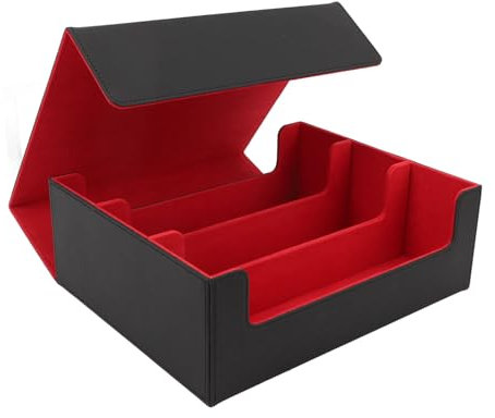 Kartendeckbox 3 Reihen großer Kapazität Magnetischer Verschluss PU Leder -Kartendeck Vorlage für Spielkarten Tarotkarten (Black Shell with Red Lining)