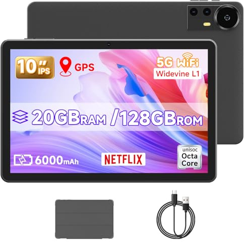 DIGITHINK 10 Zoll Android 15.0 Tablet PC, Android Tablets, DDR4 4 GB RAM + 16 GB Erweiterung 20 GB ROM 2 MP + 8 MP Dual-Kamera, WiFi-6 Bluetooth 1 TB erweitern 10 Zoll IPS Tab, 6000 mAh Akku mit Hülle