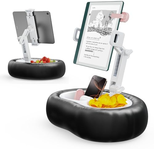 TAZENI Tablet-Kissenständer mit 2 Ablagen, passend für 10,2 - 33 cm (4 - 13 Zoll) Handy/Tablet/Kindle iPad, Ständer für Bett, mit weichem PU-Leder, Lesezubehör, Geschenk zum Lesen, Schwarz