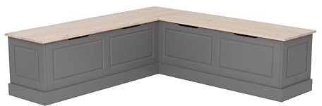 Linon Harris Grey and Maple Solid Pine Backless Nook with Hidden Interior Storage