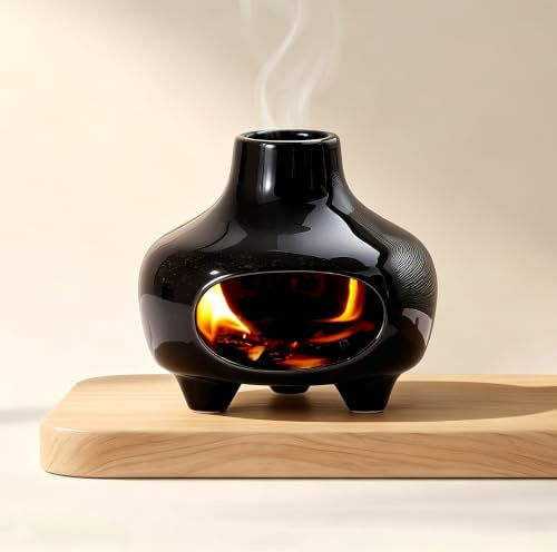 BAOBYAO Keramik Palo Santo Halter,Räucherkegelhalter Brenner Holzstäbchen | Modern Chiminea Räucherbrenner Aschenfanger,Aromatische Dekoration für spirituelle Rituale,Yoga,Meditation,Zen,Schwarz,4 Zoll