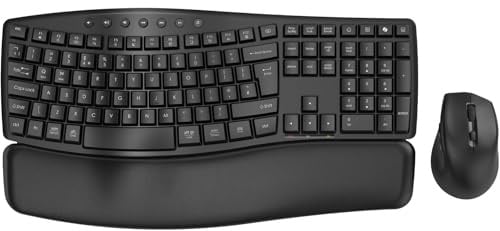 Wireless Keyboard and Mouse Combo, Ergonomic Wave Keys with Soft Palm Rest | SABLUTE MA41 keyboard set Quiet 30dB Full-Size for Windows & Mac Compatible, Office and Home Office Set – Black