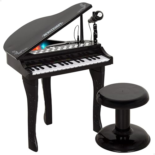 ColorBaby Bontempi 39217 Piano à queue avec 32 touches, microphone, tabouret, lumières, guide des couleurs, enregistrement, lecture, entrée auxiliaire, structure stable, 40 x 46 x 62 cm, à partir de 3