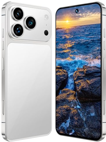 I17 Pro Max Mobile Phones, Android 15 Smart Phone, 7.3 HD Display, 16GB RAM 1TB ROM, 8000mAh, 78MP 108MP Camera Dual SIM 5G Phone Unlocked, Face ID Unlocked/GPS, Globle Version,White-7.3 Inch