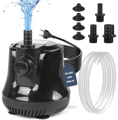 EFUTURETIME Pompa per Acquario 25W 800l/H Pompa Acqua Sommergibile Silenziosa con 1m Tubo Flessibile 3 Ugelli, Pompa per Laghetto Fontana da Interno per Giardini Piscina Idroponica Acquari