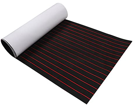 Eva Tapis antidérapant, 240 x 90 cm, épaisseur 6 mm, revêtement de sol de yacht, autocollant, noir/rouge, pour ponton, kayak, SUP, piscine et jardin, imperméable, insonorisant, découpable