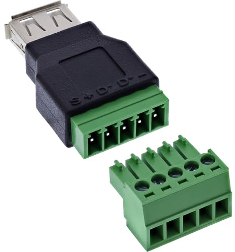 InLine USB-A Buchse auf Terminalblock Adapter, 5-polig, ohne Kabel, ideal für DIY-Verdrahtung, lötfrei anschließen, kompakt & robust, 92504B