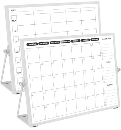 KODAPAGE Doppelseitiges Whiteboard Wochenplaner,Familienplaner Magnettafel/Monatsplaner Haushaltsplaner,Putzplaner,Essenplaner abwischbar mit Halter für Tisch und zum aufhängen für Wand 40 x 30 cm
