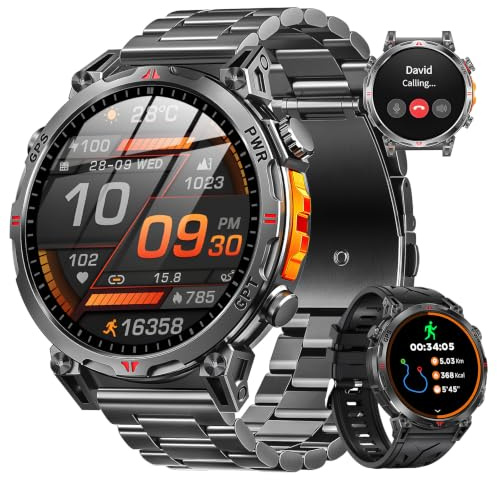 Montre Connectée Homme GPS intégré, 1.6 AMOLED Écran Montre Connectée Militaire, Appels Bluetooth, ChatGPT, IA, 100+ Modes Sportifs, Montre Sport Hommes Android iOS
