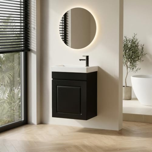 MSFE Waschbecken mit Unterschrank, Wandmontage Badezimmerschrank mit Keramik Waschtisch, Waschbeckenunterschrank, Badmöbel für kleine bäder, 52.3 * 41 * 21.9cm