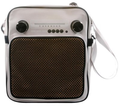 Superfreak® Tasche Radio Umhängetasche Radiotasche groß & hoch, Farbe: Weiß – Drehregler schwarz