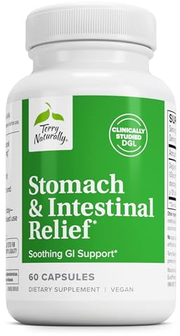 Terry Naturally Stomach & Intestinal Relief - Supplement to Aid Digestive Health & Intestinal Lining - Aids Against Occasional Digestive Discomfort to Soothe Stomach - 60 Capsules