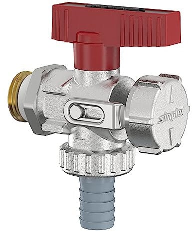 Simplex KFE-Kugelhahn G1/2 M x G3/4 M für den Einsatz in Heizungsanlagen, mit rotem Hebelgriff, selbstdichtend mit Spezialgewindedichtung. - F10671