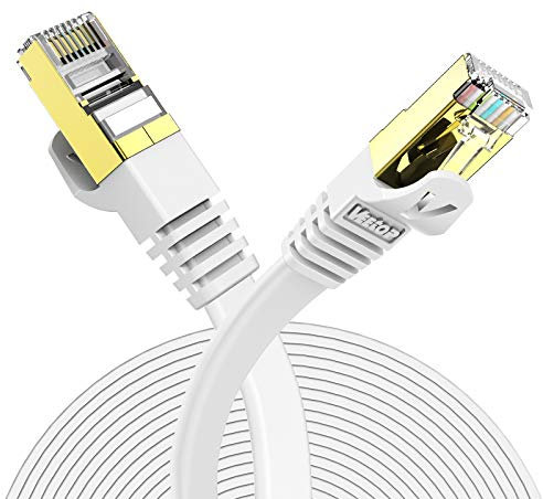 VEEtOP Cable Ethernet 15 Metros Cat 7 LAN de Red con Conectores Rj45 Oro Plano, Velocidad 10 Go/s