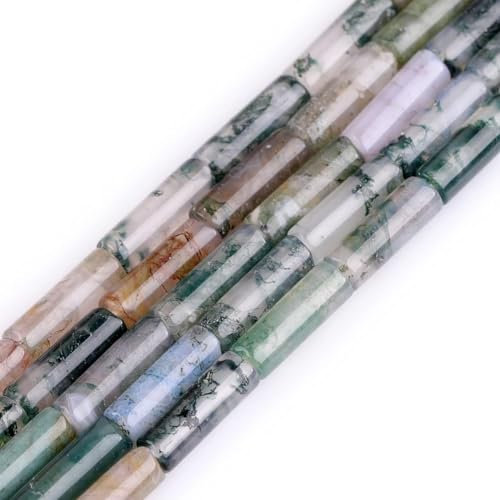 HAAMIIQII 28pcs 4x13mm Natürliche Moos Achat Perlen Säule Tube Lose Edelstein Perlen für Schmuck Herstellung DIY Armband Halskette