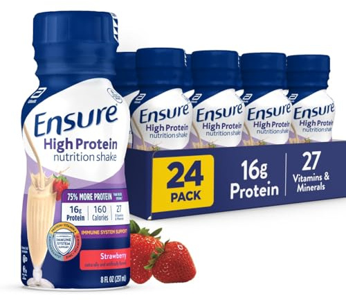 Ensure High Protein Strawberry Nutrition Shake, Ready to Drink, 16g Protein and 27 Vitamins and Minerals, 8 fl oz, 24 Pack