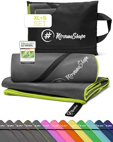 NirvanaShape Mikrofaser Handtuch, Microfaser Handtücher leicht, kompakt als Badetuch, Reisehandtuch, Strandtuch, Sporthandtuch, 2er Set XL+S 200 x 100 + 60 x 40 cm