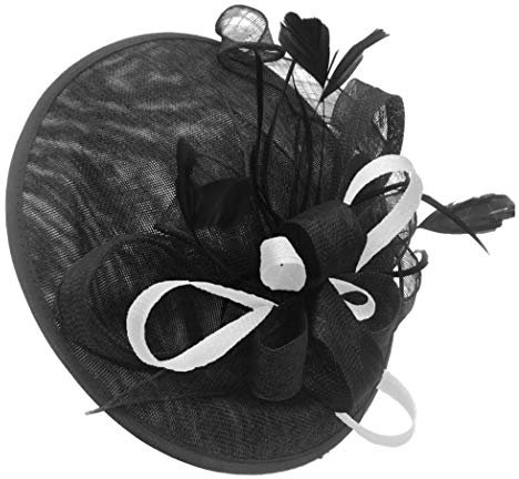 Caprilite Black and White Sinamay Big Disc Saucer Fascinator Hat for Women Weddings Headband