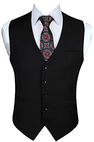 Enlision Anzugweste Herren Schwarz Formelle Weste Hochzeit Einfarbige Anzugwesten Elegant Business Westen Männer mit Taschen XL