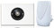 Byron 100m Wireless Plug-in Contemporary Doorbell kit Black Plated Push with Brushed Nickel Centre on White Perspex Plinth